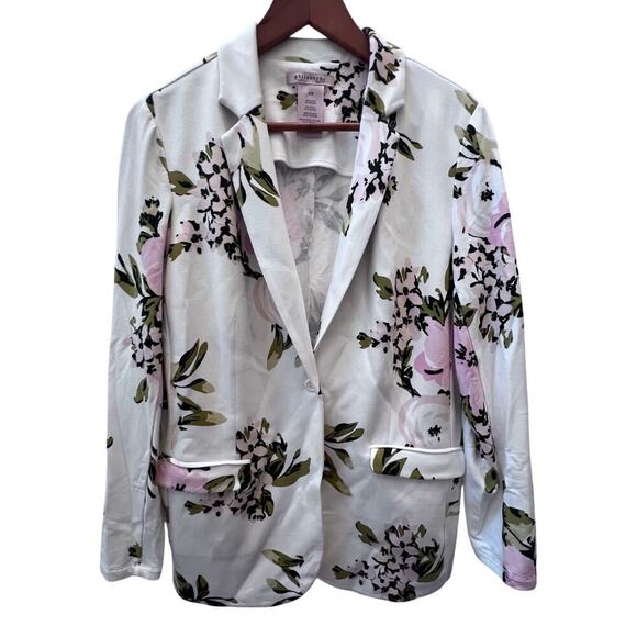 Philosophy White Floral Women's Blazer Size L Sophisticated One Button Closure - Picture 2 of 8